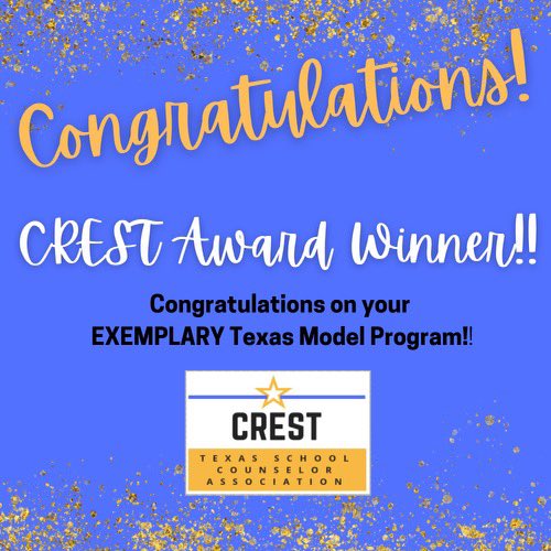 MVECounselor's tweet photo. We won the CREST award for the 2022-2023 school year!! So excited to be able to showcase our work and all that we do as professional school counselors @NISDMeadowVill and @NISDCounseling! @erica_lashley @sv_villarr26 https://t.co/d0IJmFhC7N
