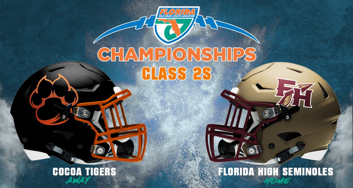 FHSAA's tweet image. #FHSAA #Class2S 🏈#StateChampionship 🏆

@CocoaFootball Tigers
vs. 
@FloridaHighFB Seminoles

🏟️Gene Cox Stadium (Tallahassee)
⌚️7pm EST
🎟️bit.ly/3Hp0yvR
💻bit.ly/3uGJzgV
📊bit.ly/3Ycpoon
📰bit.ly/3VJNJR6