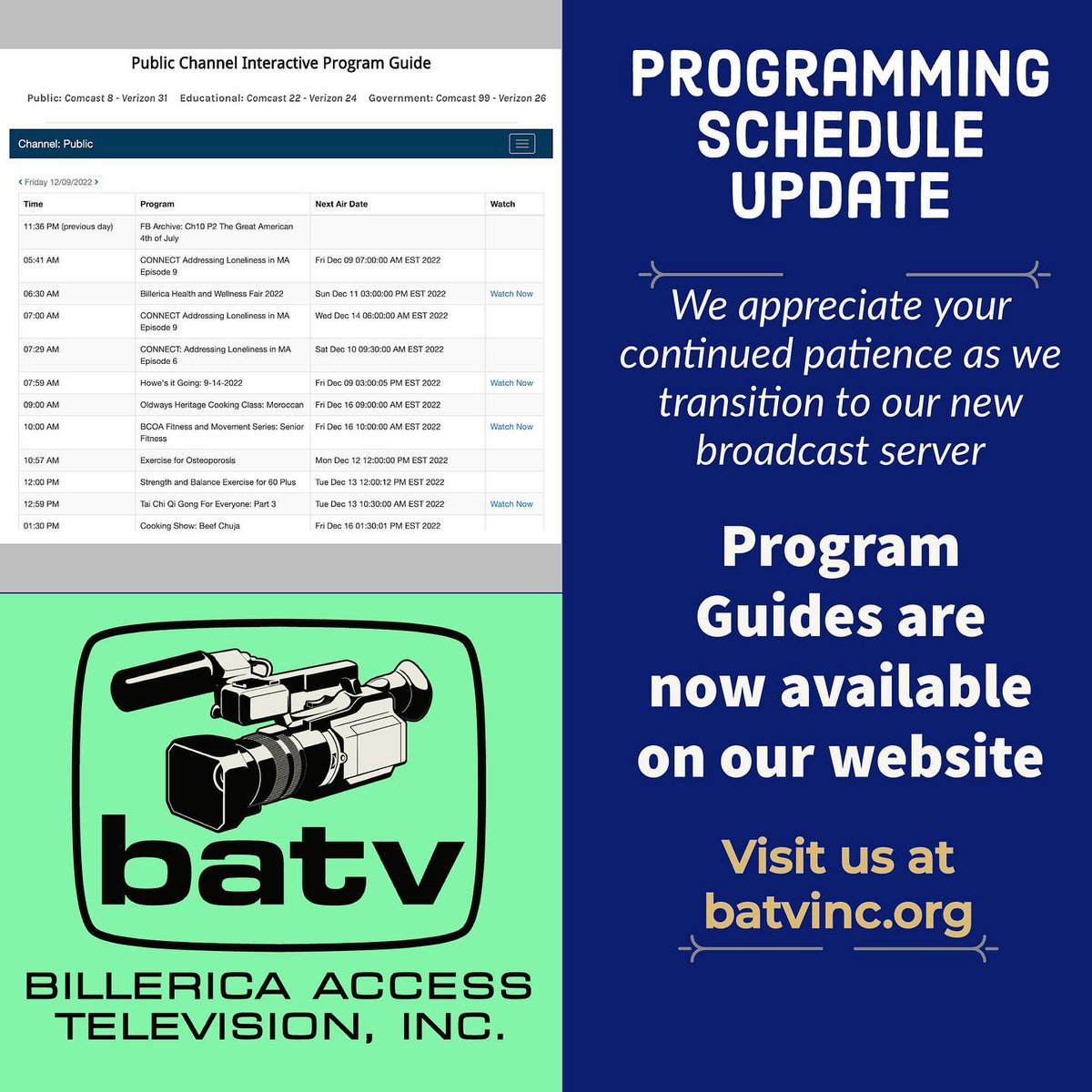 Program Guides are back! Find out what’s playing on all BATV Channels at batvinc.org
✨📺✨