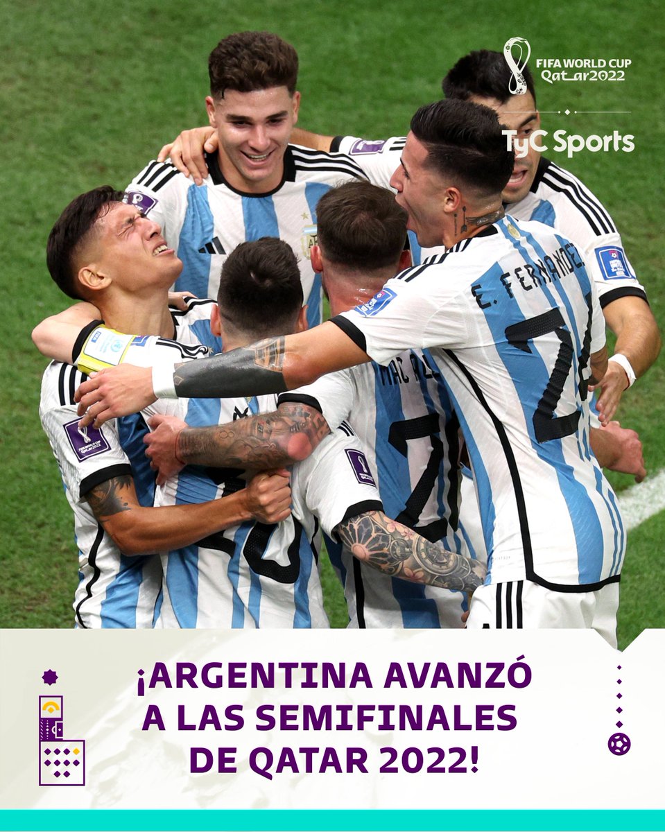 TyCSports's tweet photo. ¡LA SCALONETA AVANZA!

Tras el triunfo en los penales ante #PaísesBajos, #Argentina accedió a las semifinales de #Qatar2022, en donde se medirá con #Croacia. 

¡VAMOS, SELECCIÓN!

#TyCSportsMundial https://t.co/IjhyfXhfOO