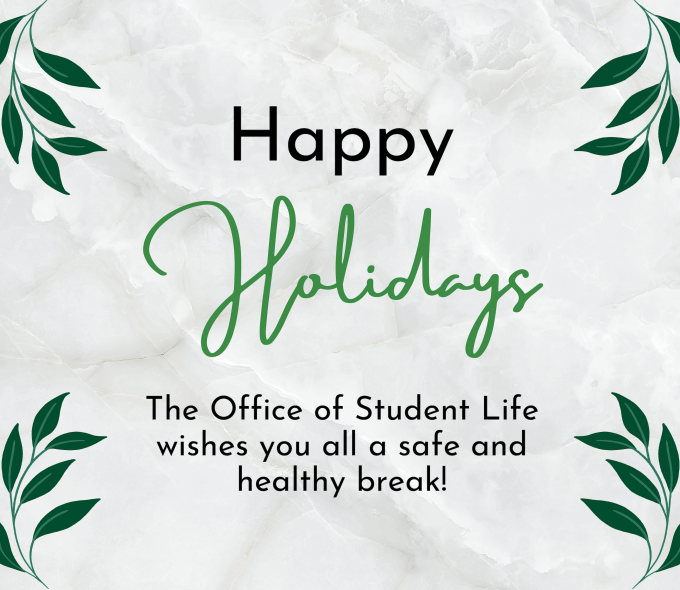 StudentLifeHC's tweet image. Enjoy your time off, and take care of yourself during this time. We look forward to seeing you all back on campus in January!