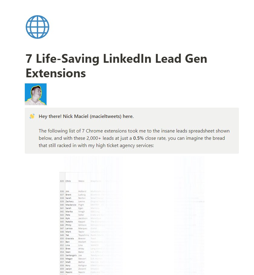 nickhaswisdom's tweet image. Last week, I generated over 2,000 LEADS on LinkedIn for my agency entirely for FREE 🤯

For a limited time, I'm giving away a FREE list of the 7 easy Chrome extensions I used to get this done.

Like, RT, &amp;amp; Comment "Lead"

and I'll DM you the doc

(MUST be following)