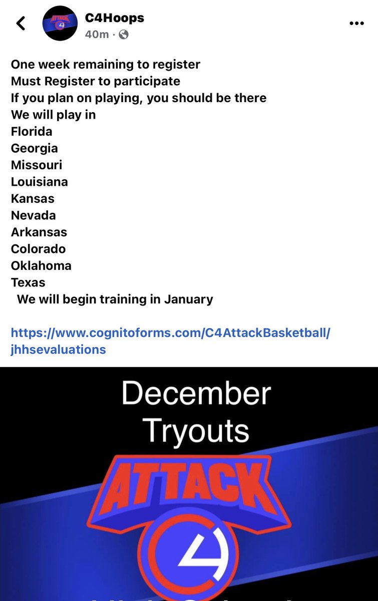 High School players get signed up by next Friday night!!! We up this summer for sure!! Find the C4 Hoops page on Facebook and hit the link.  #WeUp