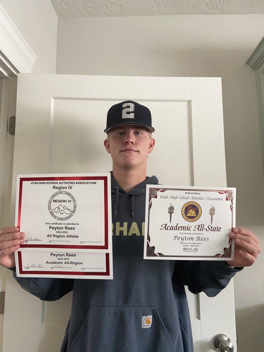 Peyt Rees (@reespeyt) on Twitter photo Thank you to the region 4 coaches for selecting me as All-Region athlete joining my teammates <a href="/HunterClegg/">Hunter Clegg</a> <a href="/davis_andrews5/">Davis Andrews</a> <a href="/trey_roberts27/">Trey Roberts</a> <a href="/GriffithsJarvis/">Jarvis Griffiths</a> <a href="/evan_agor/">Evan Agor</a>
Also pumped to earn academic all state honors!! <a href="/cavemanfootball/">American Fork Caveman Football</a>
<a href="/AlphaRecruits15/">Will Snowden</a> Thank you to the region 4 coaches for selecting me as All-Region athlete joining my teammates <a href="/HunterClegg/">Hunter Clegg</a> <a href="/davis_andrews5/">Davis Andrews</a> <a href="/trey_roberts27/">Trey Roberts</a> <a href="/GriffithsJarvis/">Jarvis Griffiths</a> <a href="/evan_agor/">Evan Agor</a>
Also pumped to earn academic all state honors!! <a href="/cavemanfootball/">American Fork Caveman Football</a>
<a href="/AlphaRecruits15/">Will Snowden</a>