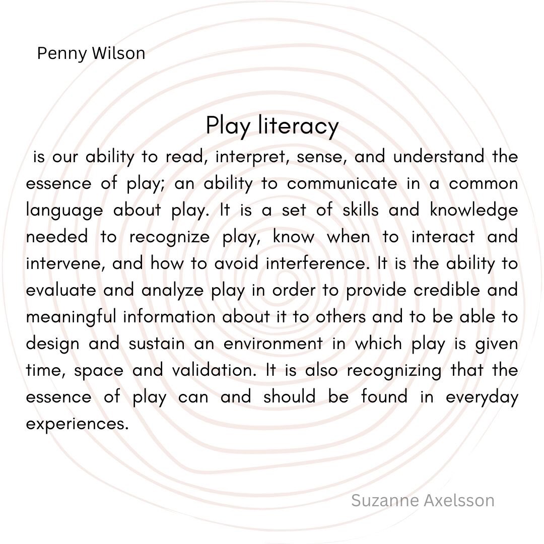 Play literacy.
Penny Wilson used this term earlier this year when visiting Sweden 

Together we have written a definition in the hope that we can start a campaign that results in more play literate adults! It’s also in my book on riskyplay 
#playliteracy #OriginalLearning