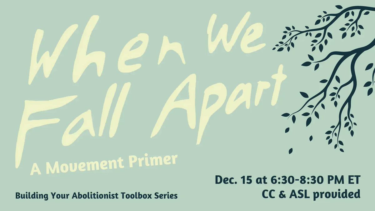 interruptcrim's tweet photo. Don't forget to join us and @projectnia next week on Dec. 15 for our newest Building Your Abolitionist Toolbox session. We'll be sharing a new workbook from us and Dragonfly Partners, created to help navigate individual and group breakups. Tickets: https://t.co/KiJ5AYThNE #BYAT https://t.co/UP8X5nZfRs