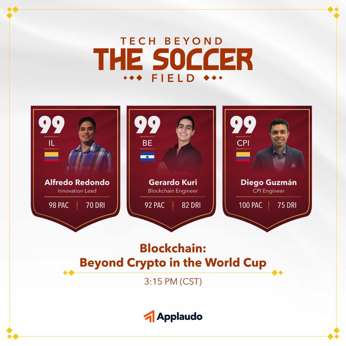 applaudo_'s tweet photo. Meet our amazing speakers who will share their soccer passion and tech expertise with us in our "Tech beyond the soccer field" webinar 🤩⚽
Just 3 days left! Don’t forget to register: https://t.co/IiaWF1tVHr
Talks will be in Spanish.
#Applaudo #TechMadeInLATAM https://t.co/rqBmoXu92q