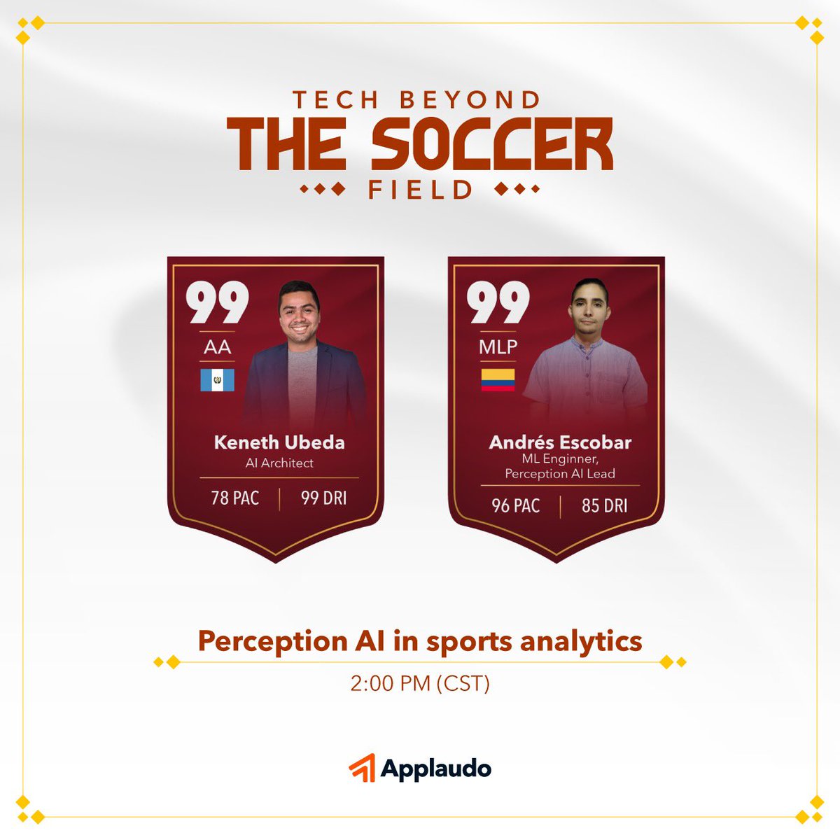applaudo_'s tweet photo. Meet our amazing speakers who will share their soccer passion and tech expertise with us in our "Tech beyond the soccer field" webinar 🤩⚽
Just 3 days left! Don’t forget to register: https://t.co/IiaWF1tVHr
Talks will be in Spanish.
#Applaudo #TechMadeInLATAM https://t.co/rqBmoXu92q