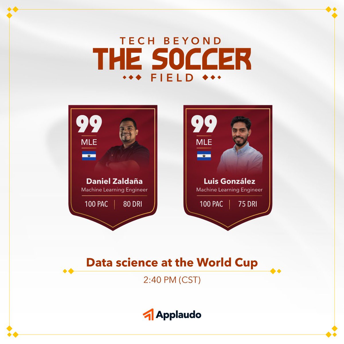 applaudo_'s tweet photo. Meet our amazing speakers who will share their soccer passion and tech expertise with us in our "Tech beyond the soccer field" webinar 🤩⚽
Just 3 days left! Don’t forget to register: https://t.co/IiaWF1tVHr
Talks will be in Spanish.
#Applaudo #TechMadeInLATAM https://t.co/rqBmoXu92q