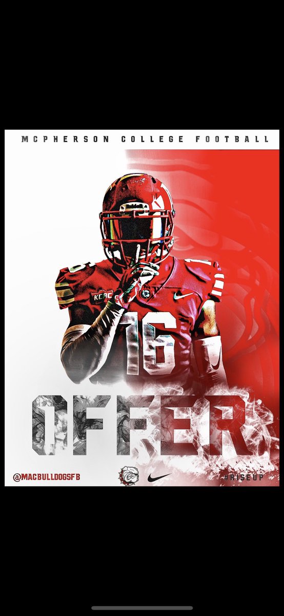 #AGTG After a talk with @Coach_EKnight I am excited to have received my 1st scholarship offer from McPherson Collage Such an amazing blessing and opportunity to Have a chance to Continue my academic career and athletic career! <a href="/GCMFBRecruiting/">GCM Patriot Football Recruiting</a>⭐️✨