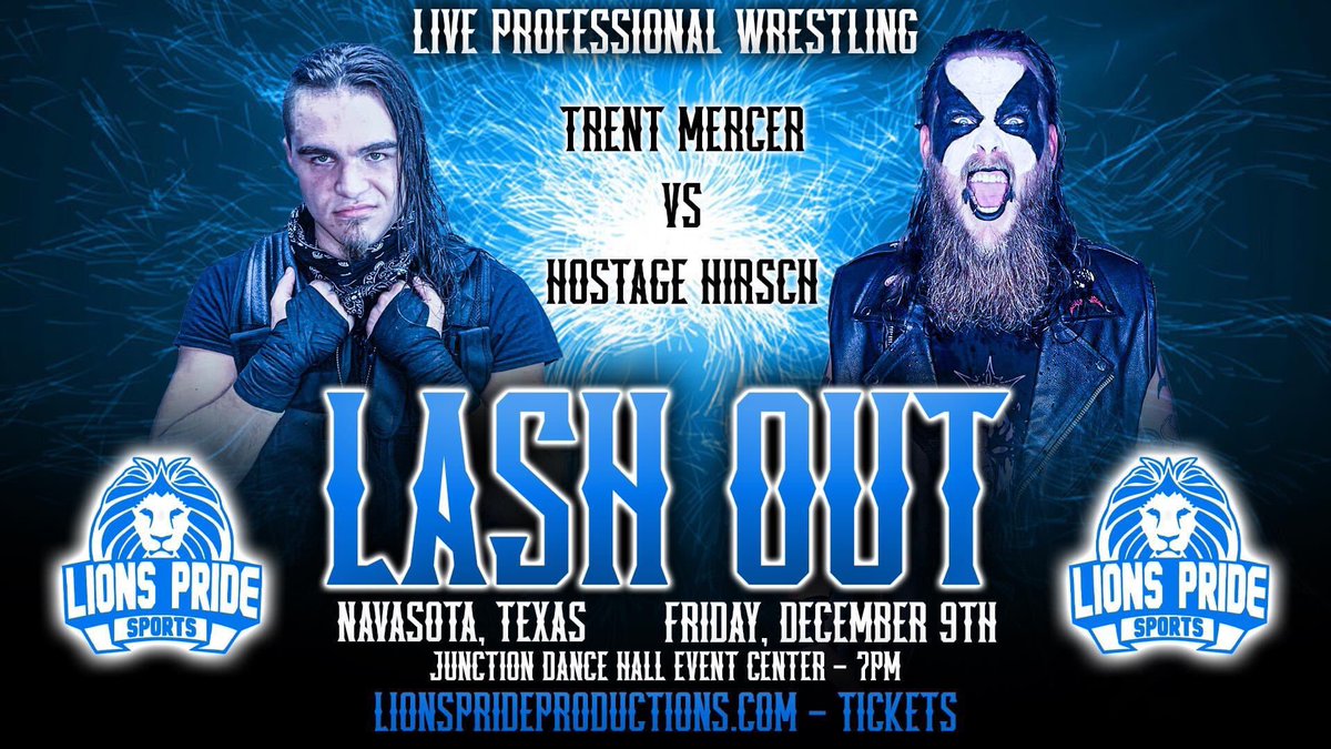 LionsPrideTX's tweet photo. At #HereToStay, Hostage Hirsch returned as “The Coffin King” to ambush his former tag partner after Mercer’s first title win 

TONIGHT at #LashOut, Trent Mercer has to stand across the man he once considered his best friend for the first time

TIX: https://t.co/39teWpKaHe https://t.co/Oi8SZKYOG6
