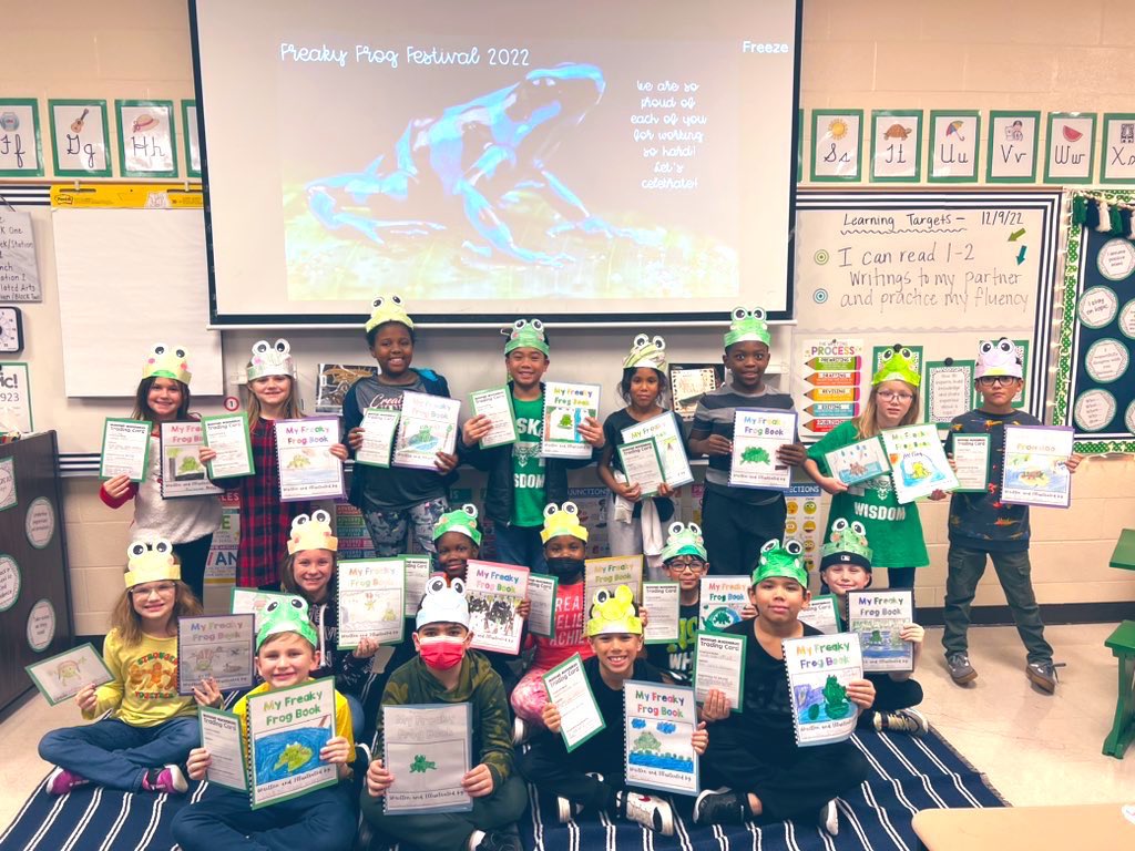 HaleyClassroom's tweet photo. Browns Chapel third grade students had SO much fun as we wrapped up our second module by creating Freaky Frog books and celebrating with a Frog Festival! Our little writers have come so far! Pt. 2 #RCSELAwrites ✏️📃

@AnnHaley_RCS @teachkjw @KeglerLisa @BCE_Bucks https://t.co/NWteY7d8TX