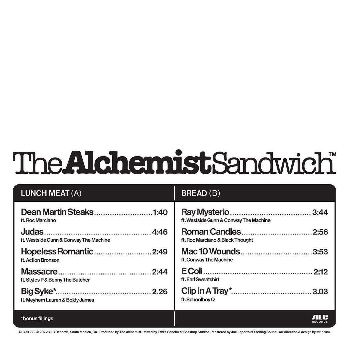 DailyRapFacts's tweet photo. The Alchemist is dropping his new album 'The Alchemist Sandwhich' on December 16th! 

It will feature Earl Sweatshirt, Westside Gunn, Benny the Butcher, Conway the Machine, Schoolboy Q, Action Bronson, Boldy James, Black Thought, Roc Marciano, Styles P, &amp; Meyhem Lauren. https://t.co/zmX4LAXUo7