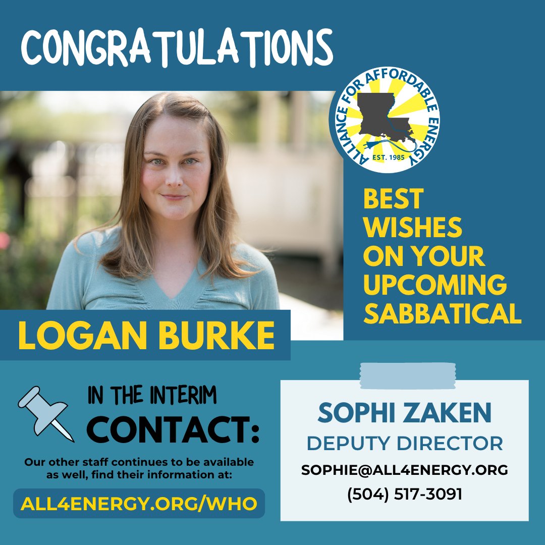 We would like to wish our Executive Director, Logan Burke, a huge congratulations on her last day before sabbatical 🥳 Logan has been working at the Alliance for over a decade fighting for your rights to affordable, equitable, clean energy!