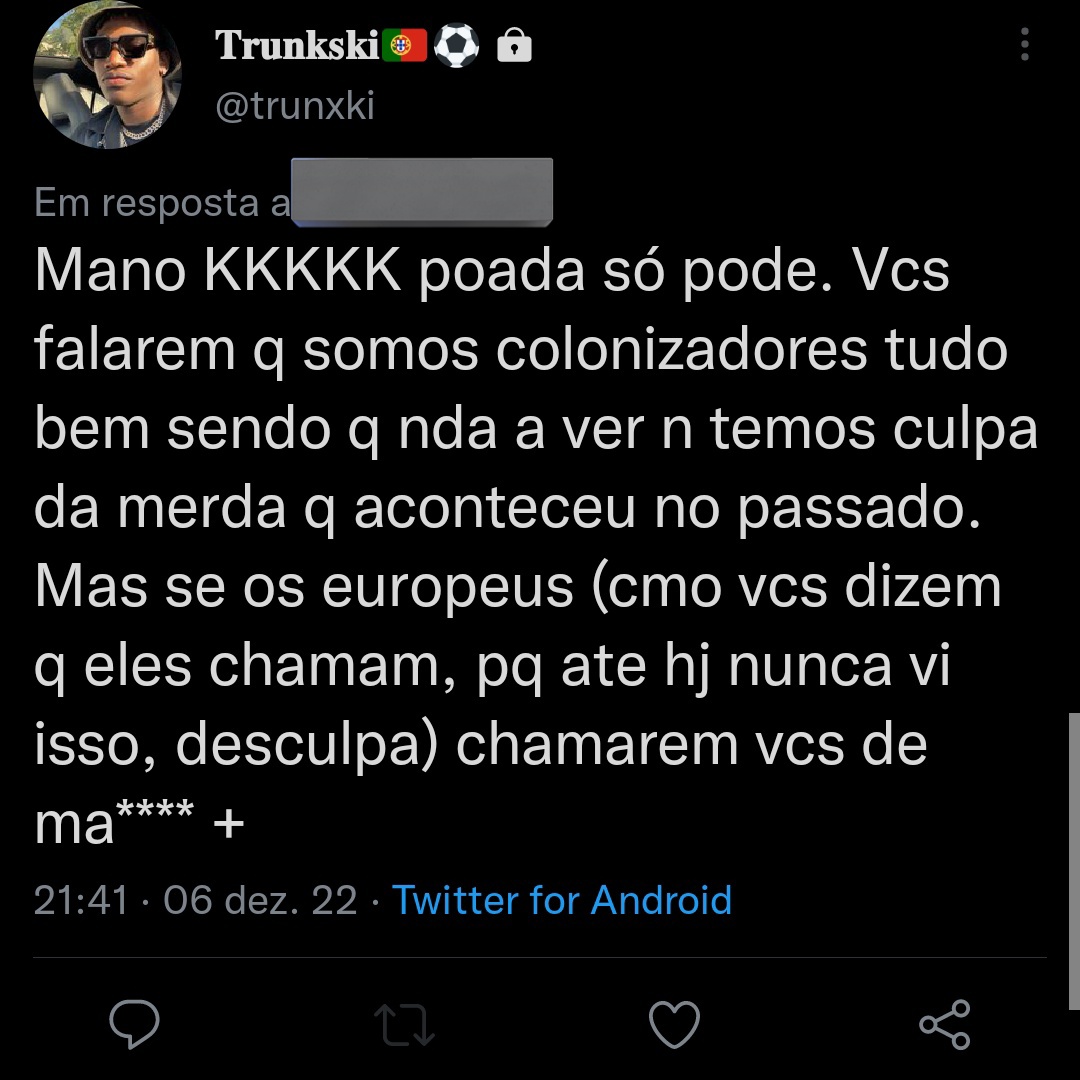 Nojo, é isso que eu sinto desse cara. Usa shape de gente preta e ainda mete uma merda dessa ???? 
Depois é a gente que pega pesado e joga hate, sendo que é ele quem faz questão de procurar pelo ódio dos outros. Enfim, espero que tome muito no cu.