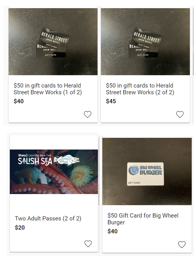 SThunderbots's tweet photo. Passes and gift cards still below face value!! Get your auction bids in soon, ends Monday at noon. Find the link in our bio. Thanks to Herald Street Brewery, 
@bigwheelburger @salishseacentre https://t.co/piZto6sou4