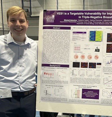 RuthKeri2's tweet photo. Congrats to Mitch Valentine, Barry Goldwater scholarship recipient, on his impressive poster on taxane resistance in #breastcancer @cwru SOURCE event today! The Keri Lab is so very proud!!👏🧬🧫🔬 https://t.co/jMr2sNGYUt