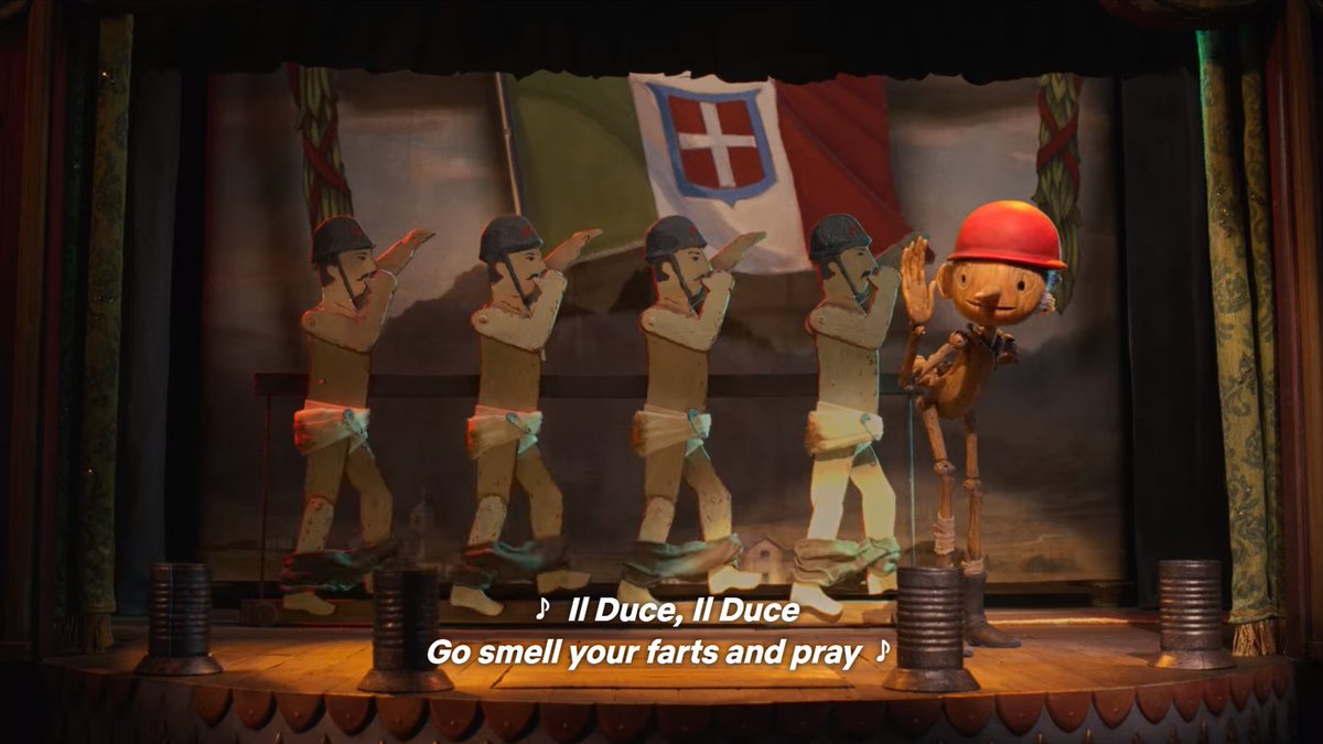 LordSMAF's tweet photo. Guillermo del Toro: "As Mussolini ascends to power in Italy, everyone around Pinocchio behaves like a puppet and obeys. It's the puppet that chooses to be disobedient, and through that disobedience, he finds his own morality, his own soul, and his own humanity"

Pinocchio: https://t.co/xpKx2RMCum