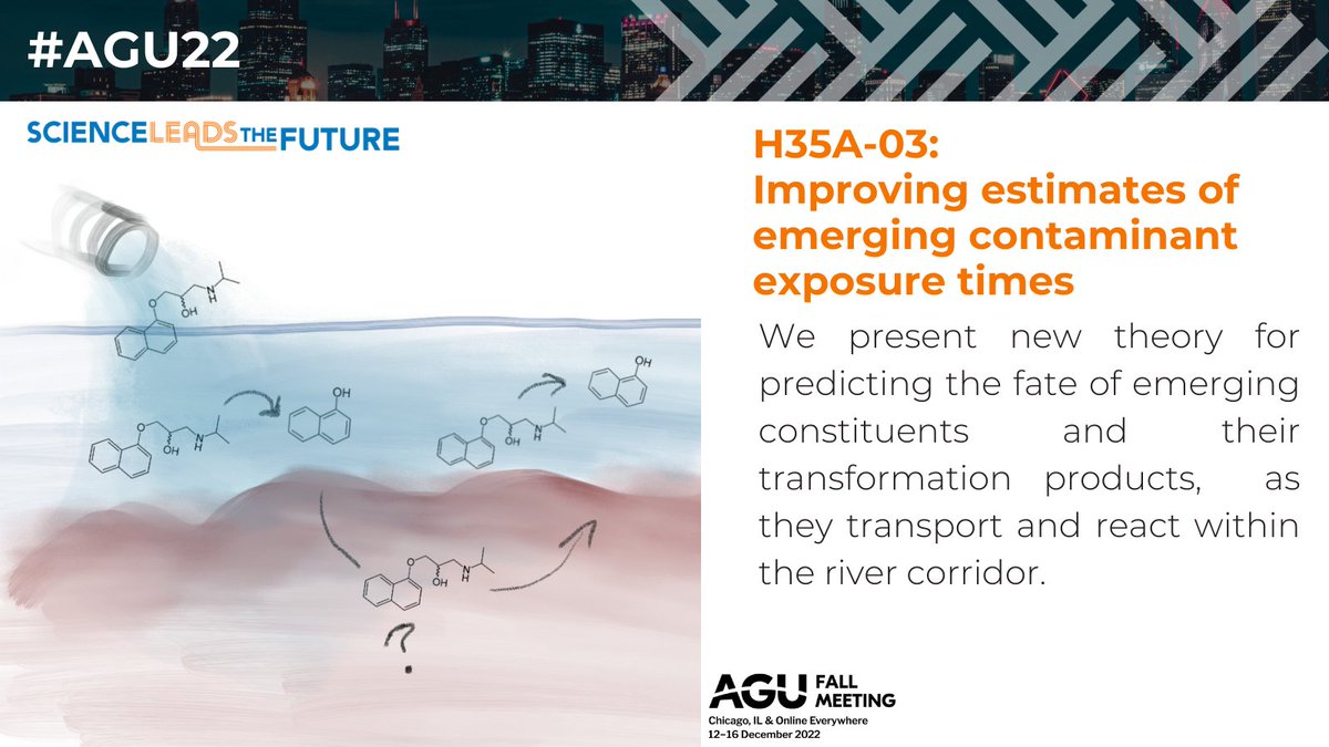 Join me on Wed (12/14) at #AGU2022 to learn about improved predictions of emerging contaminant fate in rivers. BONUS: I'm recruiting grad students to continue this work; DM me if you would like to connect in Chicago to learn more.