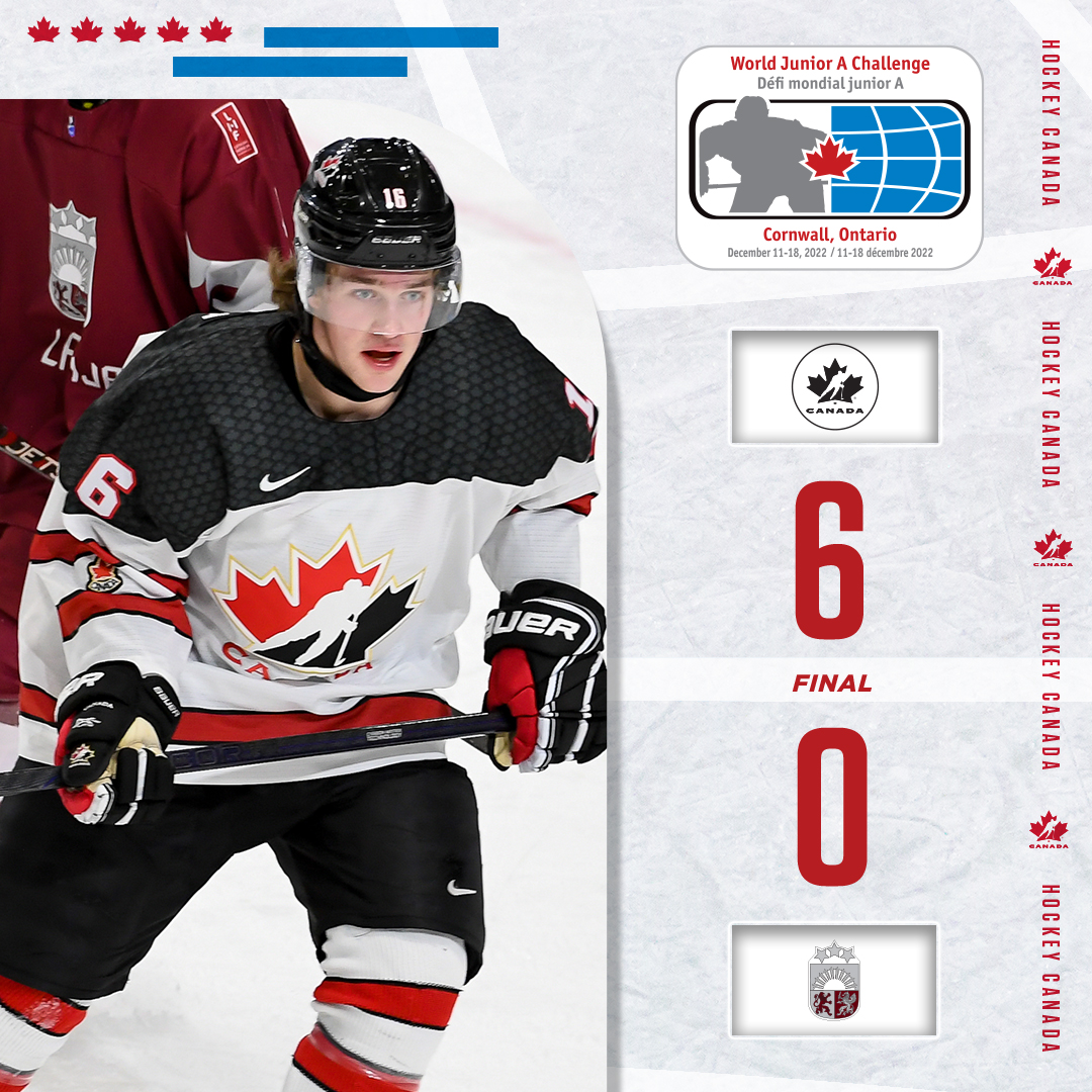 GAME OVER! Sam Court and Conyr Hellyer finish with a goal and two assists each, helping 🇨🇦 West to a pre-tournament win over 🇱🇻.

📊 hc.hockey/WJACStatsEX02

#WJAC | <a href="/cjhlhockey/">CJHL</a>