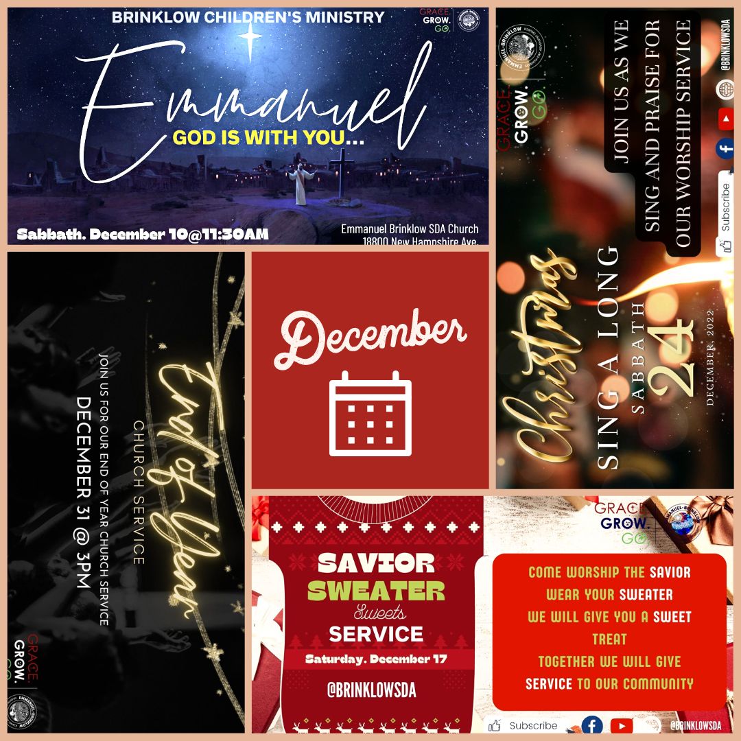 So much to enjoy this month!  
Dec 10th- Children's Christmas program <a href="/11/">Eleven</a>:30am
Dec 17th - Savior Sweater Sweets Service <a href="/11/">Eleven</a>:30am
Dec 24th - Christmas Service <a href="/11/">Eleven</a>:30am
Dec 31st - End Of Service at 3pm

Don't miss ANY OF IT!  
#churches #church #brinklow #brinklowsda #inperson