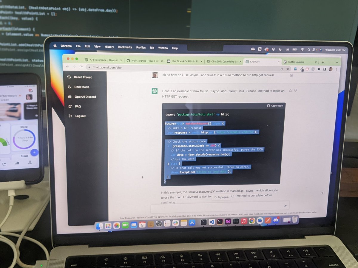 prawegko's tweet photo. Now this is my new workflow. #ChatGPT on stand by #ai help. #github copilot live #AI assistant, inside of IDE, while #flutter pumps out #ios and #Android builds from same codebase https://t.co/9bUoC5ZWpI