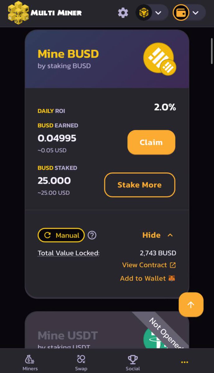 MultiMinerBsc's tweet photo. #MultiMiner is live with its first pool. Already over 2800 #BUSD staked in no time. This is your chance to get in early!

Site: https://t.co/RjMuDmcgU1
Telegram: https://t.co/Rg5CTcxwX6

#MultiMiner #passiveincome #binance #Bitcoin #Ethereum #BSCGems #BUSD #Staking #Crypto https://t.co/F1vXhqn5Aw
