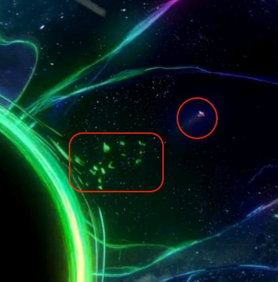 Broly9000nft's tweet photo. 1) Gm @10KTFshop @OthersideMeta let's dive into the timeline of events as they appear to be aligning. On the left we see the koda, Blue, travelling through the portal on the Otherside trailer. On the right Blue is going through the portal over New Tokyo. Let's go to the beginning https://t.co/SrNWYByUK7