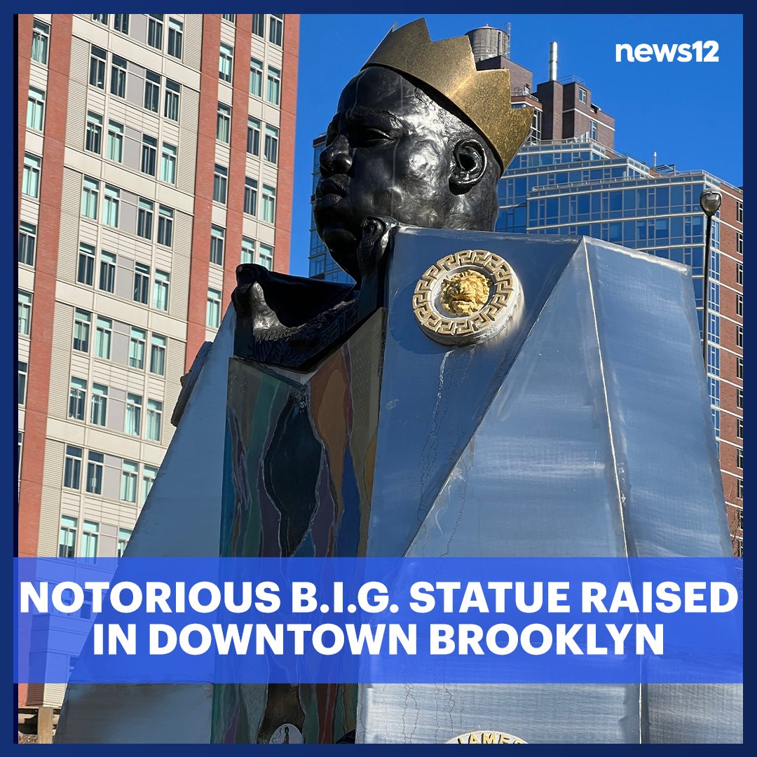 News12BK's tweet photo. HONORING BIGGIE SMALLS: A new statue honoring The Notorious B.I.G. now sits in Brooklyn's Clumber Corner Park. https://t.co/JL35JZF0dm https://t.co/3K679DhFdX