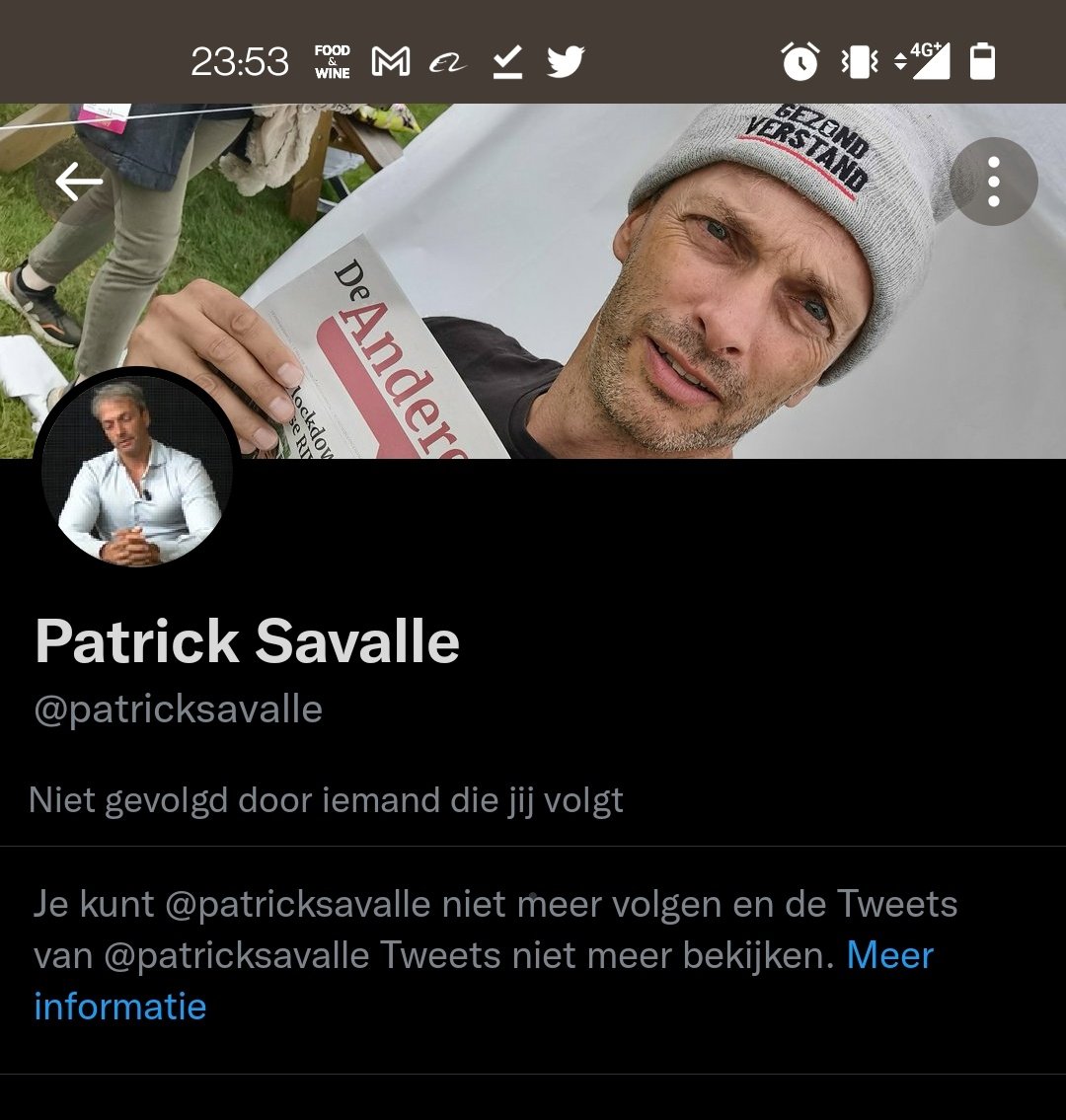Verrassend.
Ik wijs Patje een keer op een fout in zijn redenering en ok mag hem niet meer volgen.
En dat van iemand die het vrije debat aanmoedigt... <a href="/patricksavalle/">Patrick Savalle</a>
