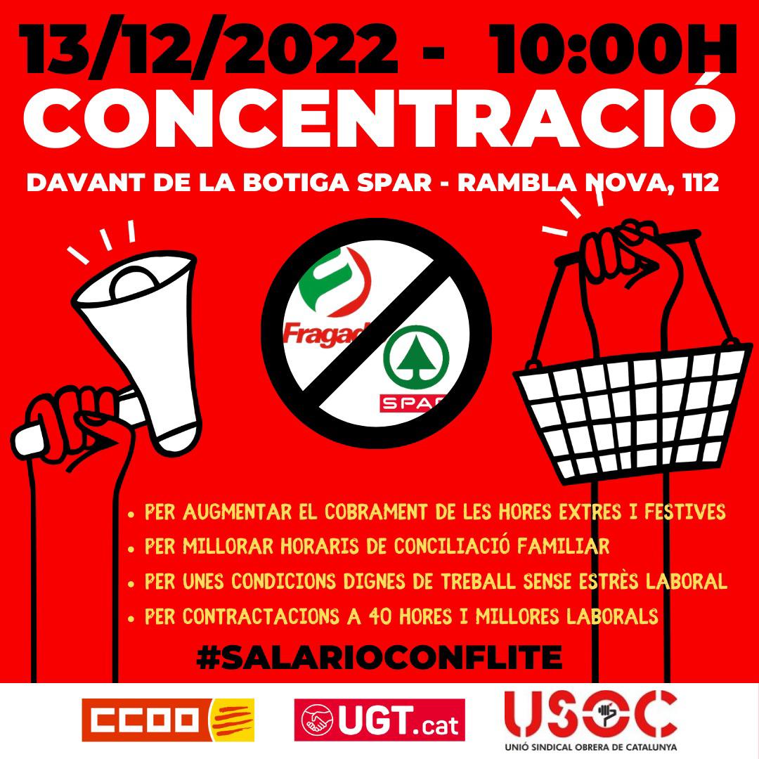 ccoofragadis's tweet photo. CCOO, USOC y UGT iniciamos movilizaciones en SPAR Tarragona (Fragadis) para exigir unas condiciones de trabajo dignas.
+Info:
https://t.co/9EAzEF4892
@CCOOTarragona @ccoo_serveiscat @ccoocatalunya #salarioconflicte. https://t.co/QBUYFKj5eo