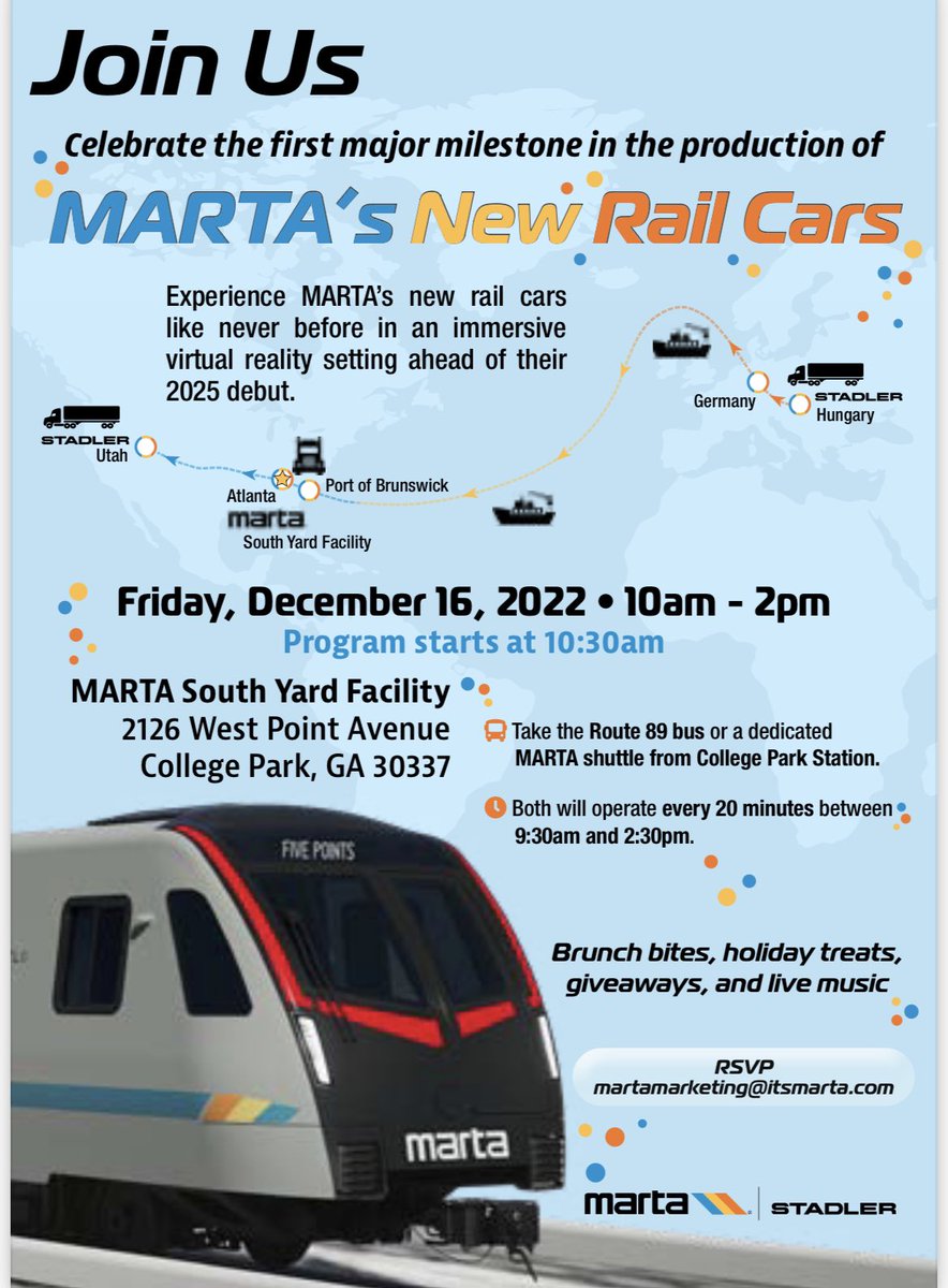 ATLAIRPORTCIDS's tweet photo. Consider joining the celebration of @MARTAtransit New Rail Cars. #collegepark #transportation #aacids https://t.co/5zJKcRTxmj