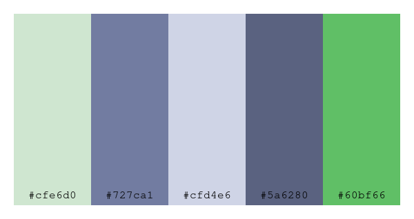 ColPaletteBot's tweet photo. Beep beep, here's a pretty color palette for you!
color-scheme.js parameters used:
- hue: 32
- variation: soft
- colors: #cfe6d0, #727ca1, #cfd4e6, #5a6280, #60bf66
Have a lovely evening!
#twitterbot #colorpalette #colors #palette #prettycolors https://t.co/YUb1TJT5r6