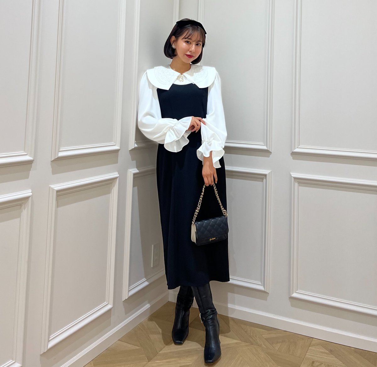 herlipto Galerie Pearl Collar Dress - ロングワンピース