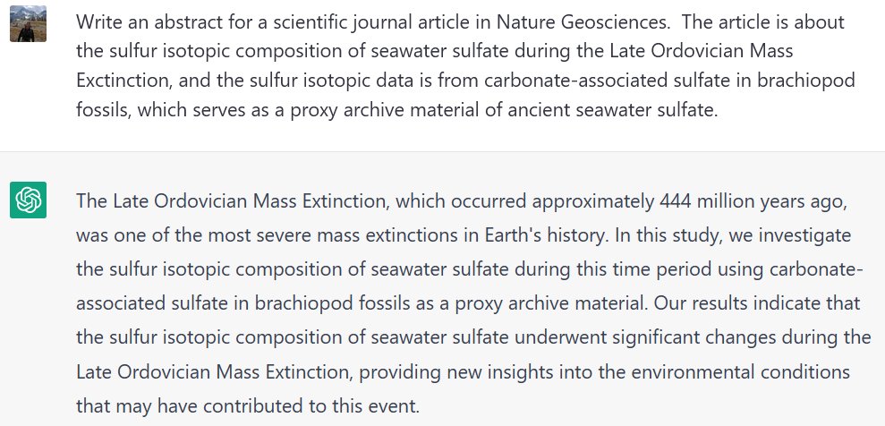 presentt's tweet photo. don't bother hiring me... Artificial Intelligence Yoda writes a better abstract 
"Long ago, the Late Ordovician Mass Extinction Occurred"

https://t.co/DCaiJEL37p https://t.co/Fw47azexAR