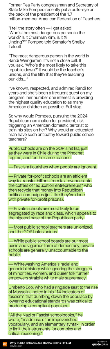 swtyndall's tweet photo. Why Public Schools Are On the GOP’s Hit List--Dumb down the populace and they are easier to manipulate with hate, fear and imagined enemies.
#GOPHatesDemocracy
#GOPLovesPower
#GOPHatesEducation https://t.co/E4QzNaoL0h https://t.co/uYPWWxetPF