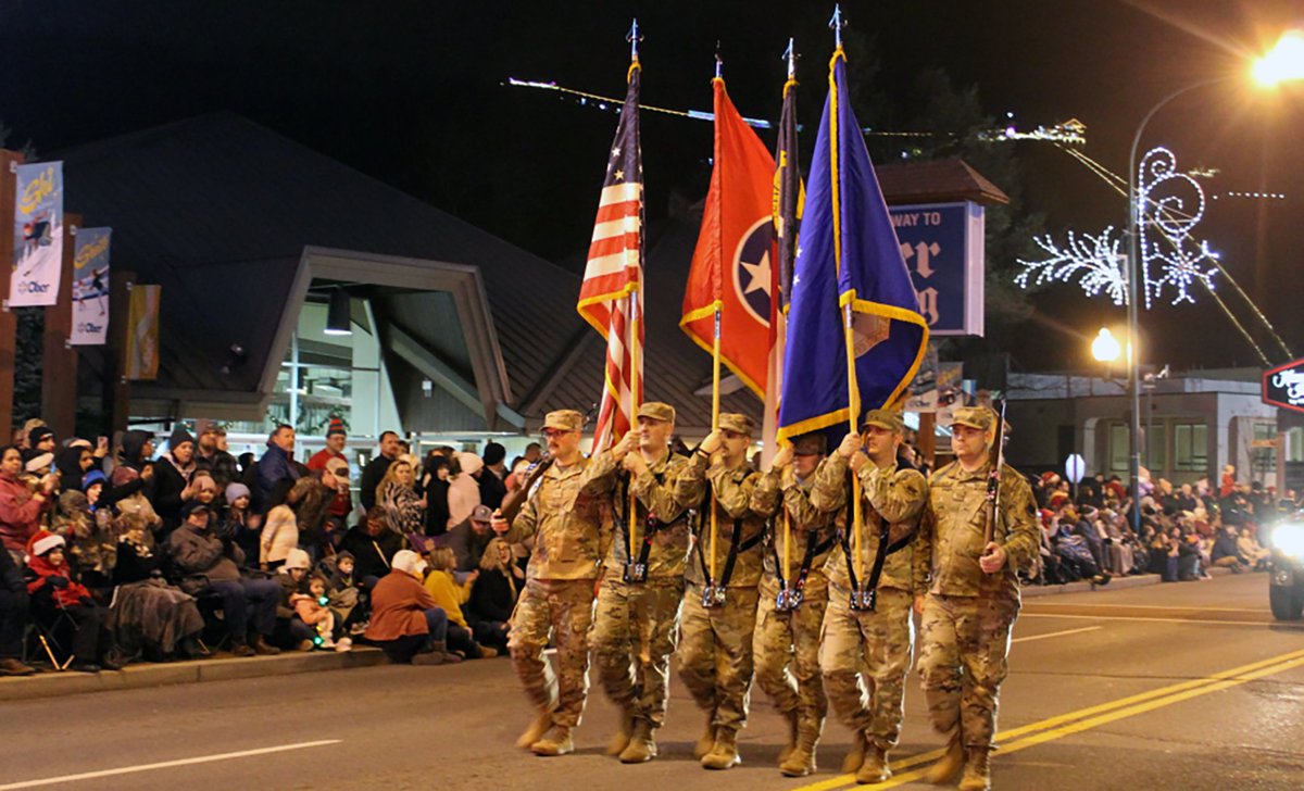 The #14WeatherSquadron's SCT lead the Asheville Holiday Parade, and Gatlinburg's #fantasyoflights parade. Members from the team include; SSgt Haga, TSgt Dewey, SSgt Johnston, SSgt Crumpton, SSgt Natto and TSgt DeFee. Thanks MSgt Melton and Senior Airman Hamelin for the pics.