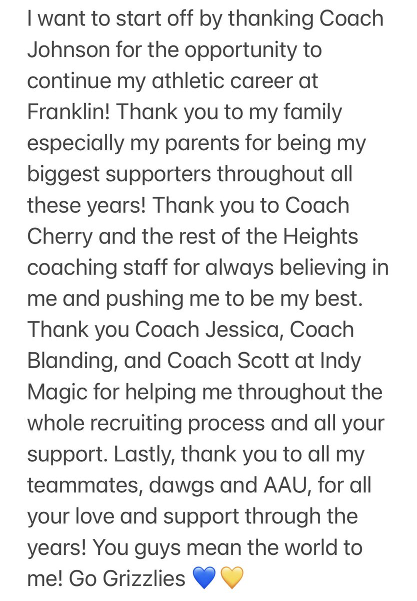 RhotonKaylee's tweet photo. I’m very excited to announce I will be continuing my academic and athletic career at Franklin College! Thank you @_CoachJess  for this opportunity! Roll Grizz! 💙💛 @FCGrizWBB @HuskyGirlsHoops @IndyMagic https://t.co/Z8xBcfDDtH