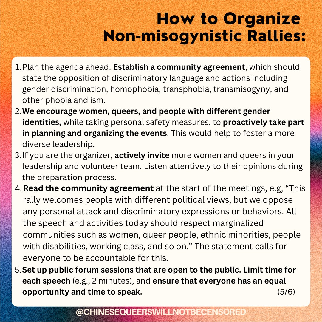 chinesequeers's tweet image. How to Organize Non-misogynistic Rallies