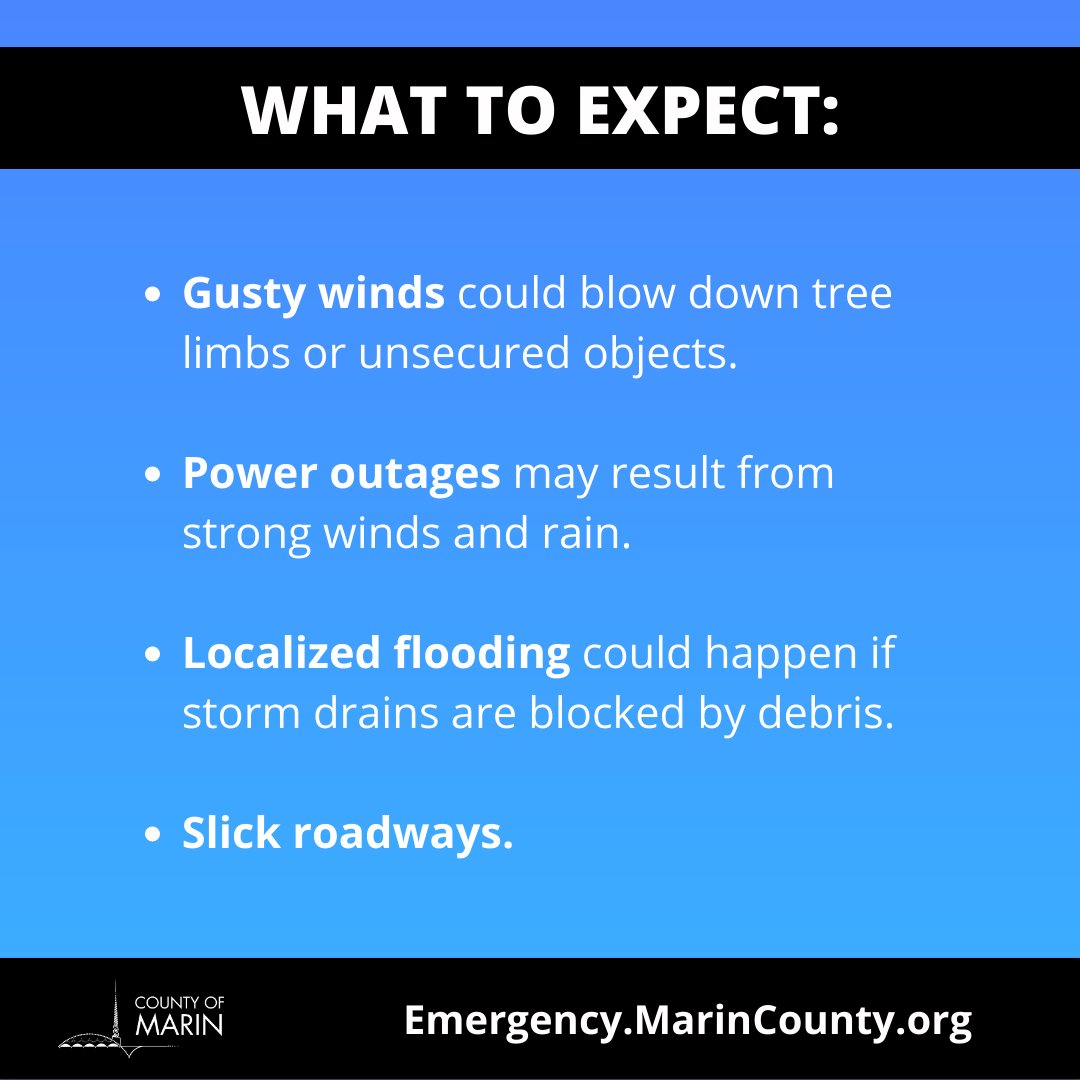 maringov's tweet photo. Heads up, #MarinCounty! The approaching storm is forecast to bring gusty winds, thunderstorms &amp; heavy rain to Marin. Everyone is encouraged to take action to prepare for severe weather this weekend, and exercise caution while the storm is underway. #CAwx
https://t.co/KgurUcyCOj https://t.co/c3rAqZYp2q