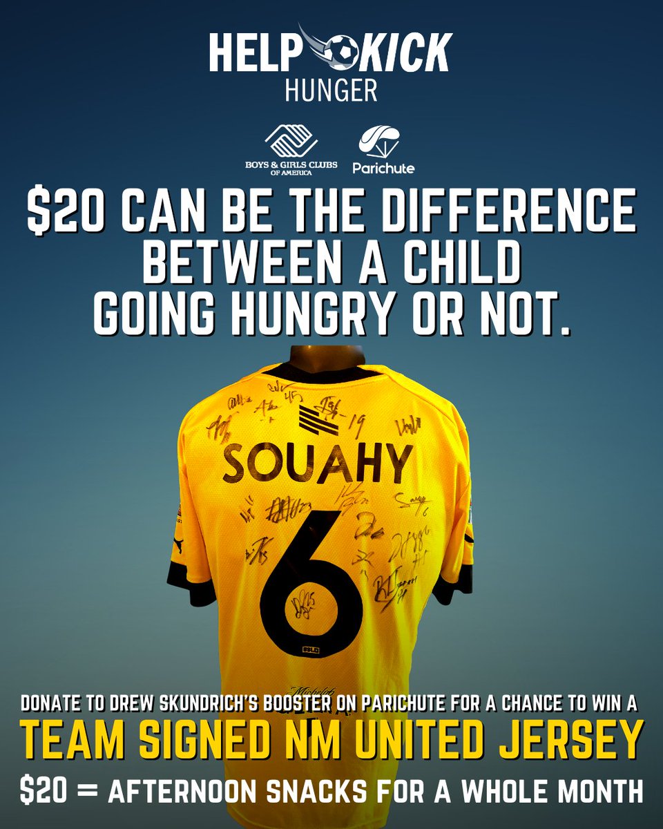 parichuteapp's tweet photo. Hey, @NewMexicoUTD fans! Let's #HelpKickHunger--because no child should EVER go hungry.

RT + donate to @alexissay8's #HelpKickHunger booster on Parichute for a chance to win a TEAM SIGNED #NMUnited jersey!🔥

👉https://t.co/5eyY6saWLn https://t.co/pOxuBI42m5