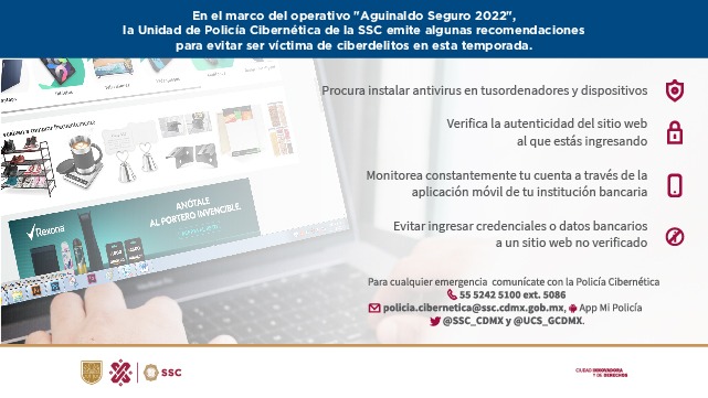 La Unidad de la #PolicíaCibernética de la #SSC brinda recomendaciones para tener un #AguinaldoSeguro2022. bit.ly/3H9bHka