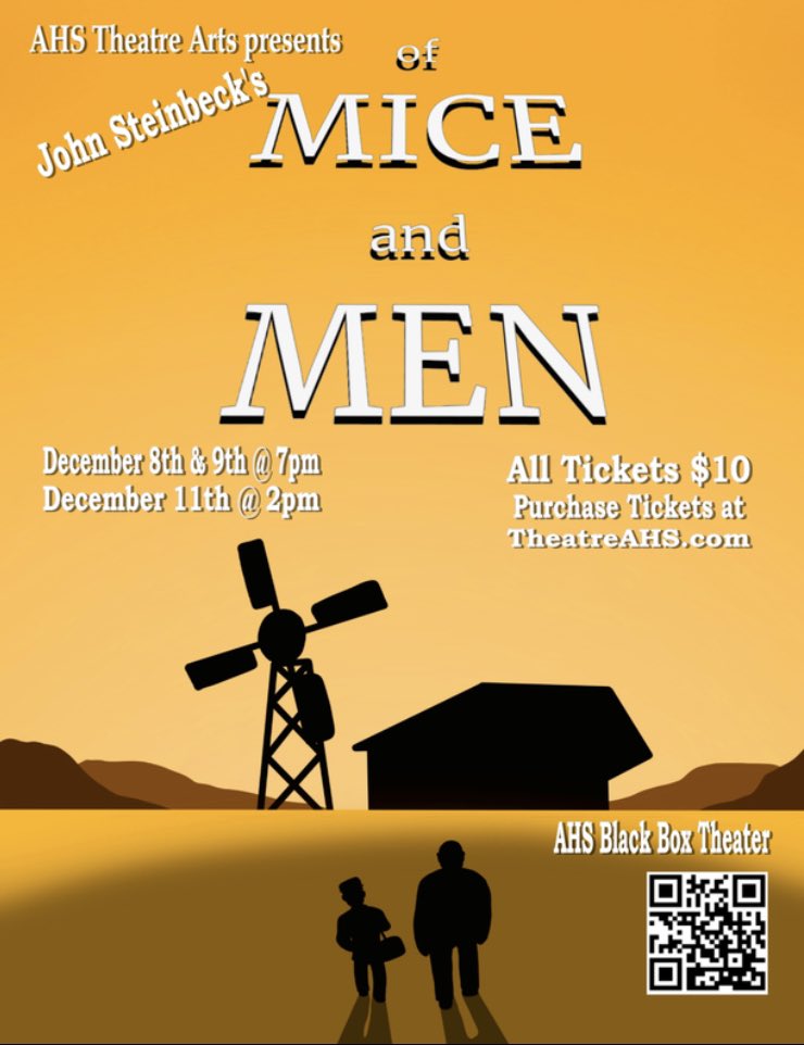 Second performance of ‘Of Mice and Men’ TONIGHT! Show starts at 7, Come out and see it! After tonight the show’s final performance is Sun 12/11 @ 2pm!