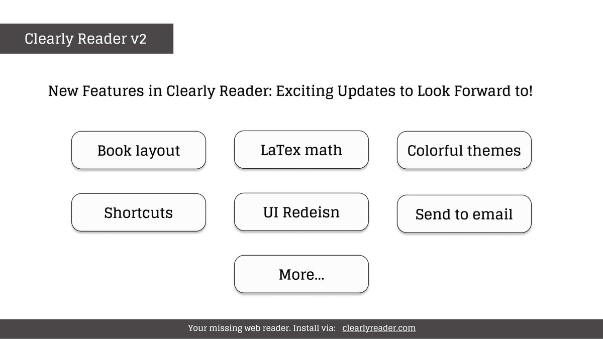 clearlyreader's tweet photo. Exciting news! Clearly Reader v2 is here with new features like book layout, LaTeX math, and colorful themes. Plus, unlock even more with Clearly Reader PRO. Check it out at https://t.co/ZAhMILUnZy and support us on this journey! https://t.co/jQg9TGewBq