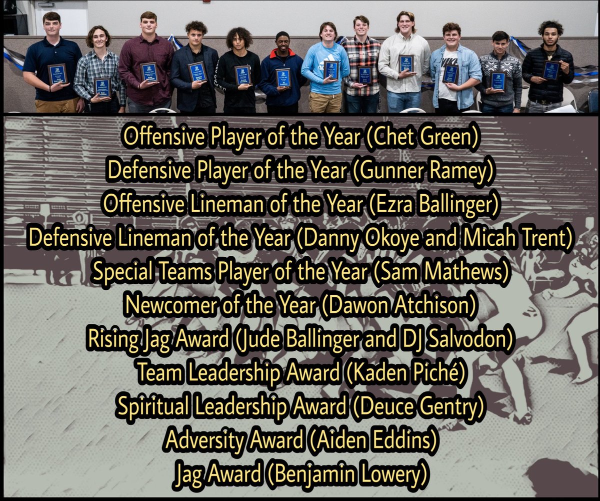 Coach Ballinger (NOAH) (@ballingerjags) on Twitter photo Here are the #NOAHJaguars 2022 season award winners from left to right... <a href="/JudeBallinger07/">Jude Ballinger</a> Sam Mathews <a href="/Ezra_Ballinger/">Ezra “BIG EZ” Ballinger</a> <a href="/RameyGunner/">talking is key</a> <a href="/DawonAtchison/">Dawon Atchison</a> DJ Salvodon <a href="/KadenPiche/">Kaden Piché</a> <a href="/ChetGreen10/">Chet Green</a> <a href="/MicahTrent08/">Micah Trent</a> <a href="/deuce_gentry/">Deuce Gentry</a> <a href="/lowerybenjamin9/">Benjamin Lowery</a> <a href="/EddinsAiden/">aiden eddins</a>
(not pictured <a href="/itsdanielokoye/">Danny "🅿️hantom" Okoye</a>) Here are the #NOAHJaguars 2022 season award winners from left to right... <a href="/JudeBallinger07/">Jude Ballinger</a> Sam Mathews <a href="/Ezra_Ballinger/">Ezra “BIG EZ” Ballinger</a> <a href="/RameyGunner/">talking is key</a> <a href="/DawonAtchison/">Dawon Atchison</a> DJ Salvodon <a href="/KadenPiche/">Kaden Piché</a> <a href="/ChetGreen10/">Chet Green</a> <a href="/MicahTrent08/">Micah Trent</a> <a href="/deuce_gentry/">Deuce Gentry</a> <a href="/lowerybenjamin9/">Benjamin Lowery</a> <a href="/EddinsAiden/">aiden eddins</a>
(not pictured <a href="/itsdanielokoye/">Danny "🅿️hantom" Okoye</a>)