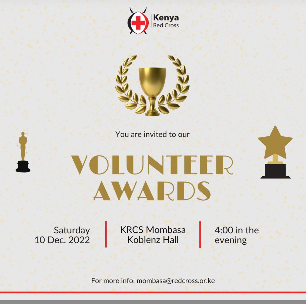 The Kenya Red Cross Mombasa Branch will host a special evening today, to celebrate the hard work and dedication of our volunteers across #Mombasa County and to show our appreciation for everything they have done.👏🏽

#KRCSVolunteerAwards