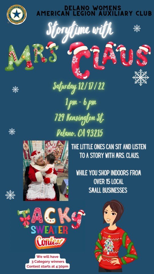 Rain or shine because we all will be indoors.
Tamales, pulled pork plates, sweet treats, agua frescas and shopping. 
Story time with Mrs. Claus and photos all event long. We will also have milk and 🍪 available for purchase to have during the story.
Kids, Teens and Adults welcome