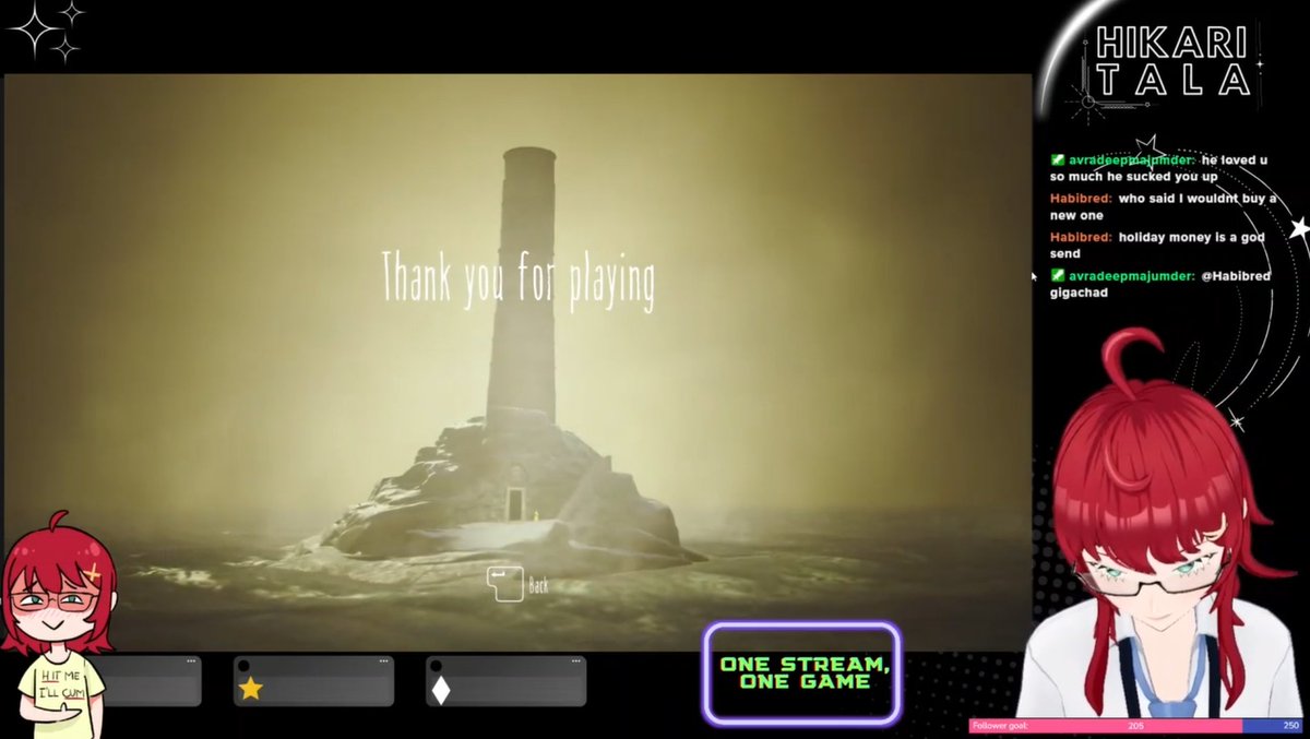 HikariTala's tweet photo. We finished another game for our #OSOG! This game is fun~
Thanking @Ghostybender for visiting with her community, @reiloart for helping us break the 200f barrier, and to everyone who shared in the pain and pleasure of this game! Best stream I've ever had! https://t.co/xVER3sOLPJ