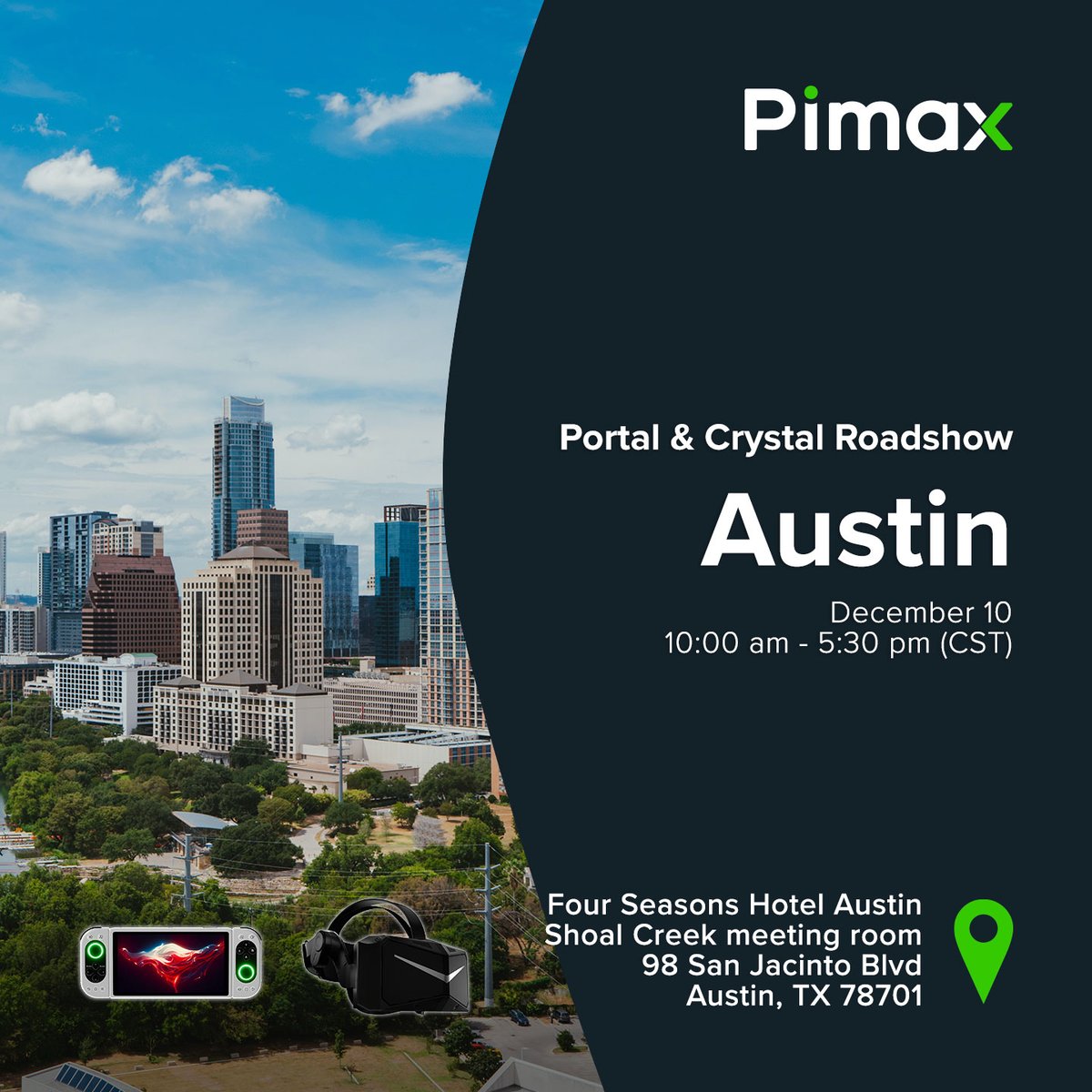 pimaxofficial's tweet photo. #Pimax #VR
Meet us in Austin, Texas on Saturday 10th of December at the Four Seasons hotel, in the Shoal Creek meeting room 😎

See the event on Meetup:
https://t.co/oENmMR4Xti https://t.co/PrCom4Q2kd
