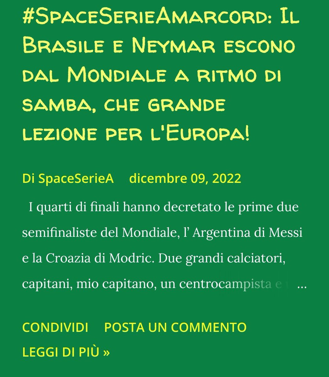 ⚽⚽ Il #Brasile di #Neymar esce dalla Coppa del Mondo, ma in realtà ha vinto anzi stravinto #SpaceSerieA🚀
#CroatiaVsBrazil
⬇️⬇️⬇️
spaceseriea.blogspot.com/2022/12/spaces…